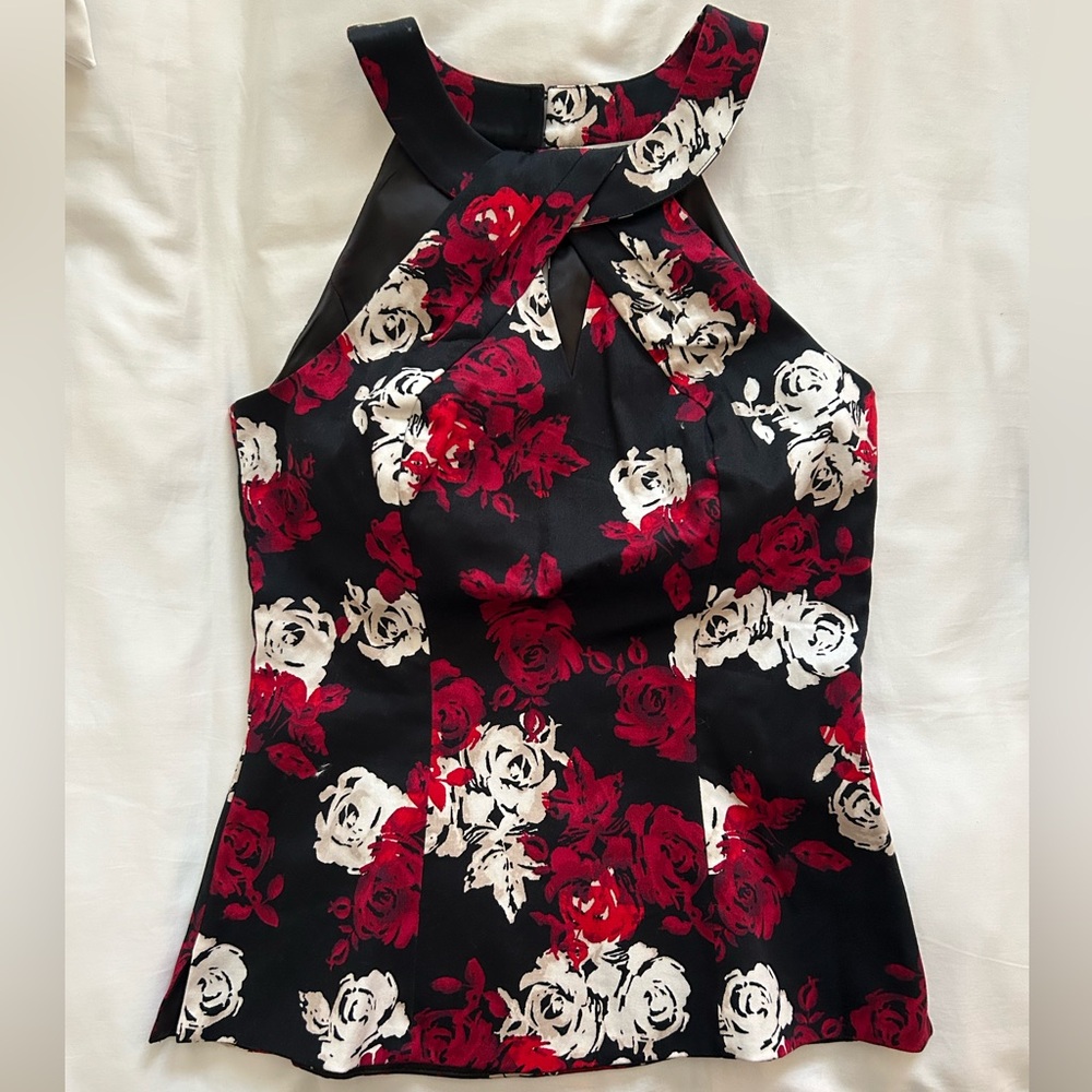 White House Black Market Halter Top Black Red Cream Size 0